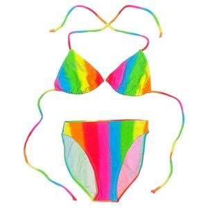 Vintage Rainbow High Waist Tie Bikini